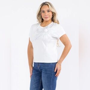 B044 PLUS La Diosa Short Sleeve Flower Stone Detail Top